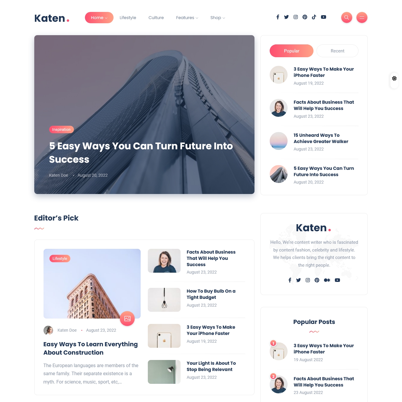 Katen Minimal Blog & Magazine WordPress Theme