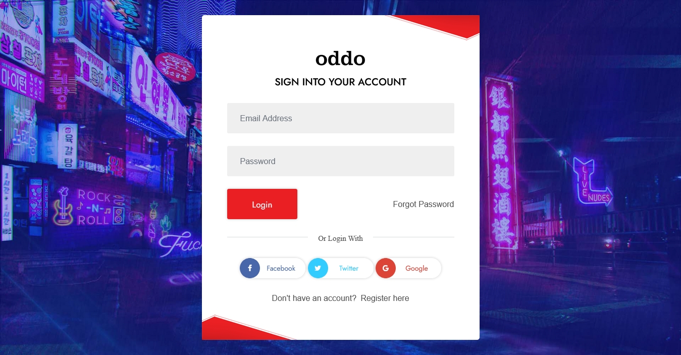 ODDO Login and Register Form HTML5 Template