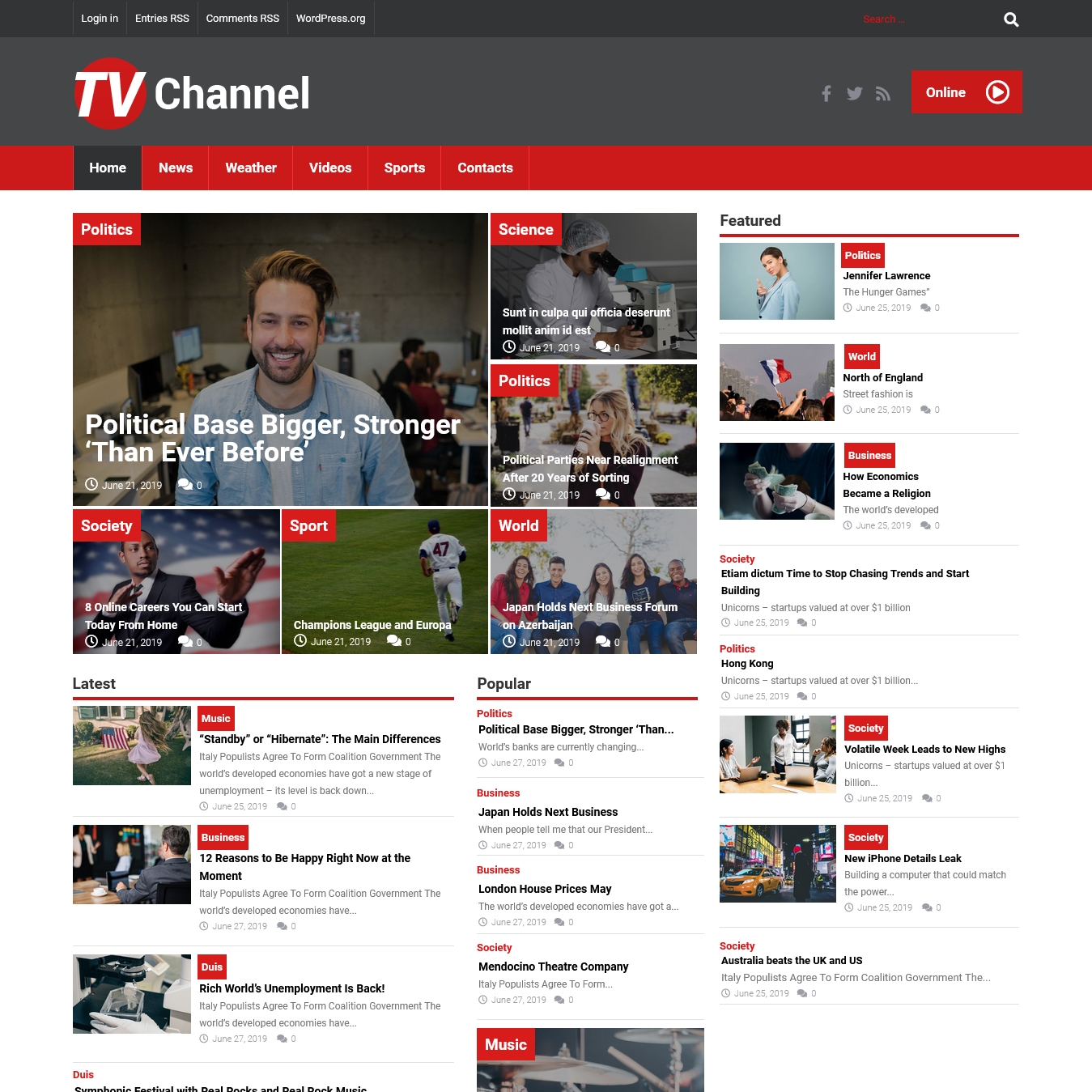 TV Channel News Portal Modern WordPress Elementor Theme