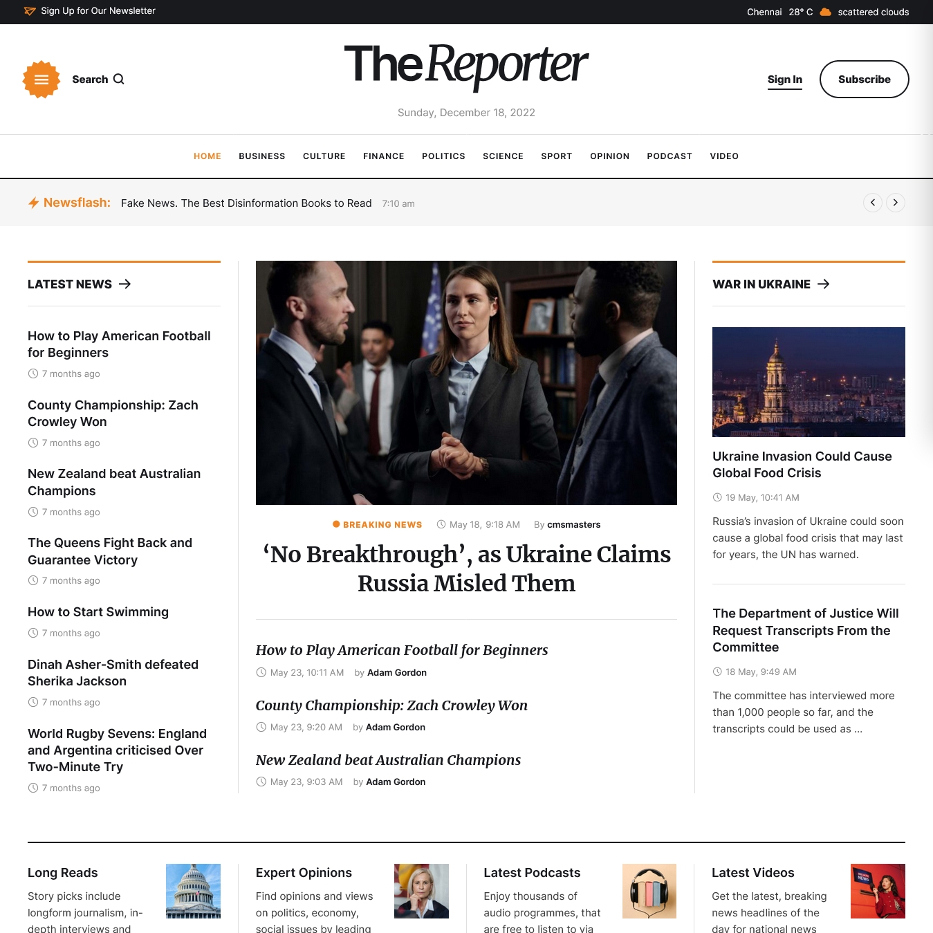 The Reporter Newspaper Editorial WordPress Theme