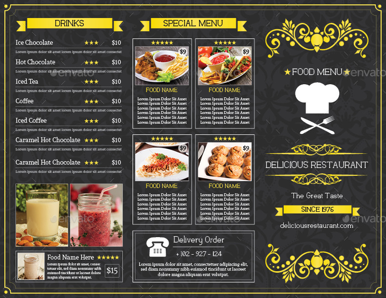 TriFold Restaurant Menu Template Vol. 3