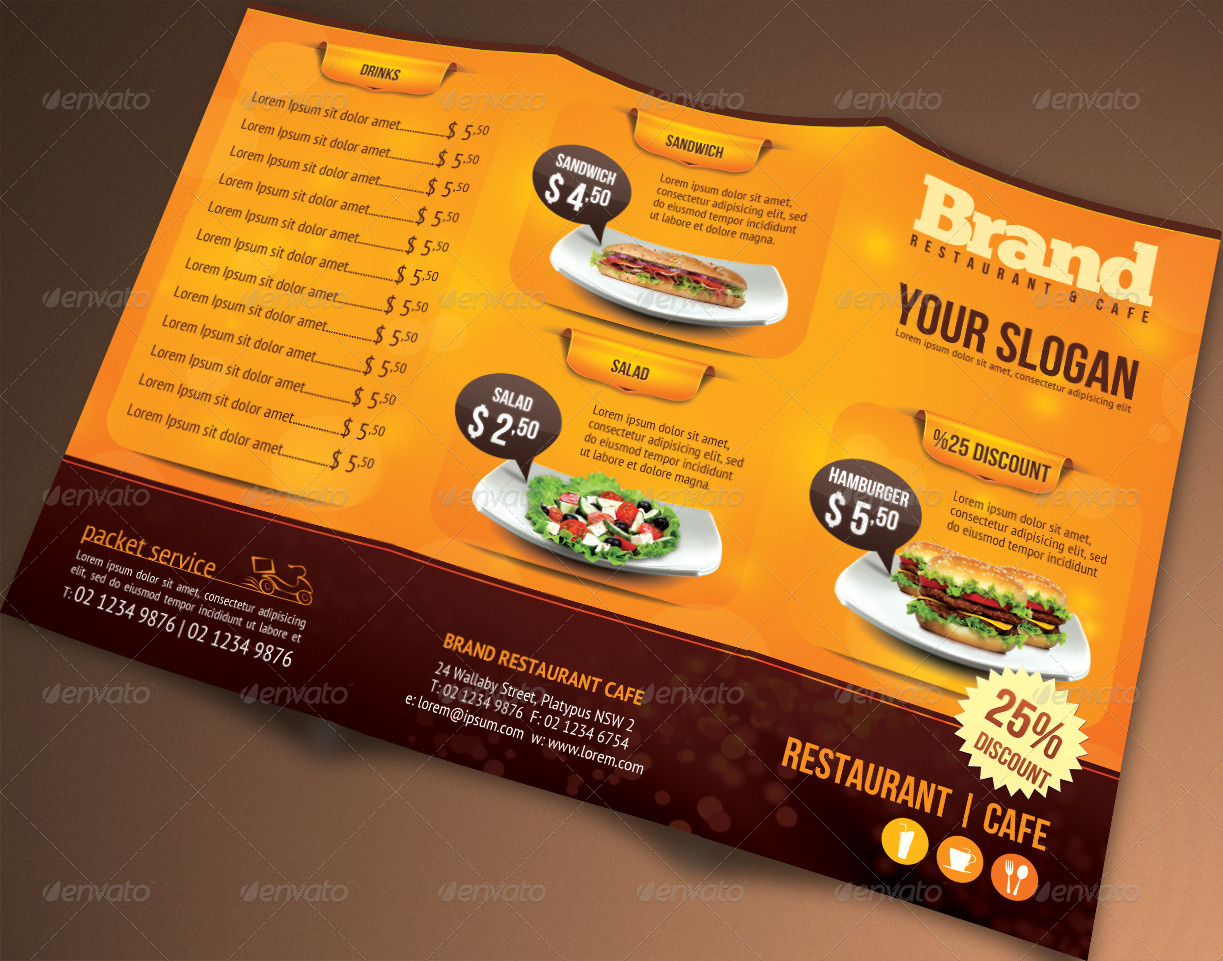 Trifold Brochure Restaurant Cafe Menu PSD Template