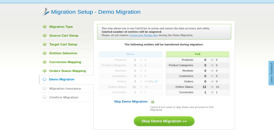 Start Demo Migration button