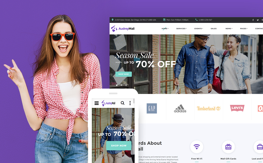 Audrey Mall - Shopping Center, Entertainment Store Website Template
