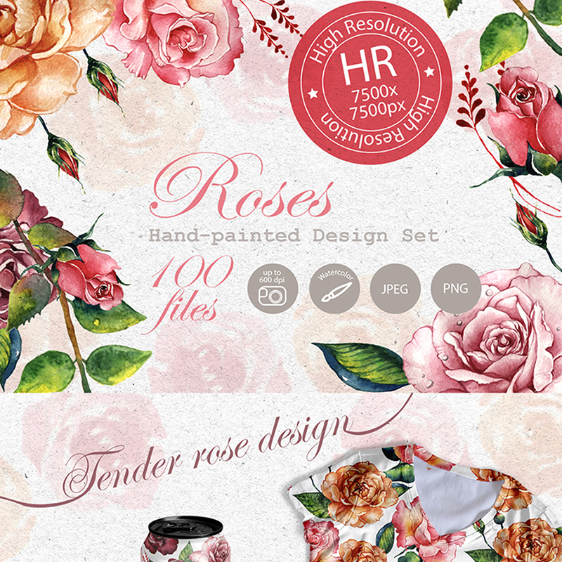 Stunning Roses PNG Watercolor Set Illustration