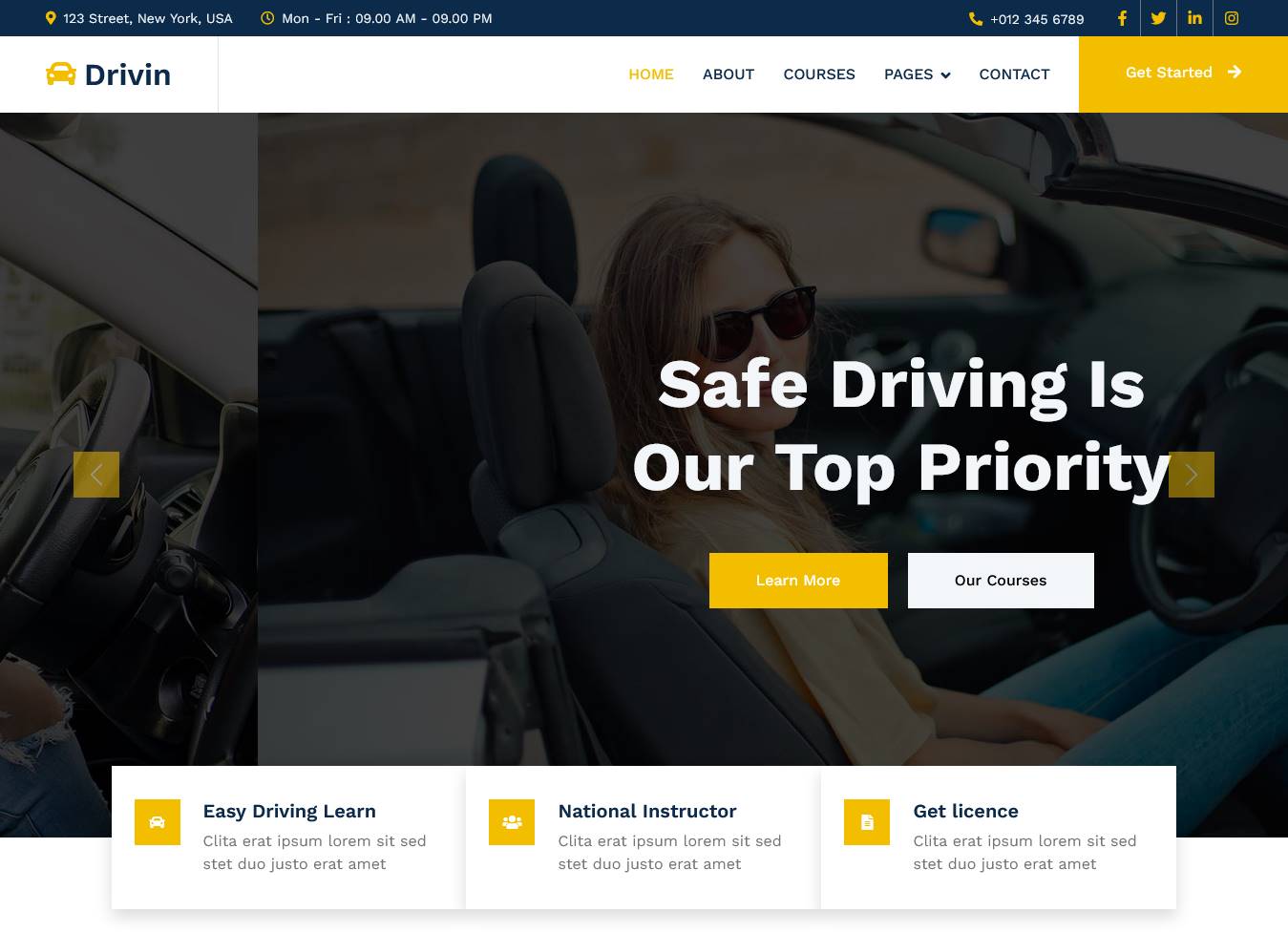 Drivin Driving School Website Template